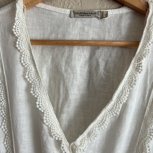 Valentina Naldi White Linen Crochet Lace Mini Dress Large - Picture 3 of 6